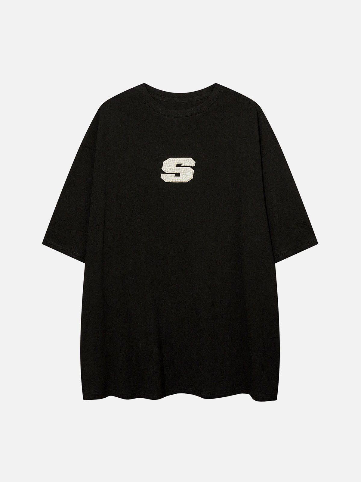 T-Shirt mit flachem, besticktem Klettverschluss und hochwertigen Perlen 