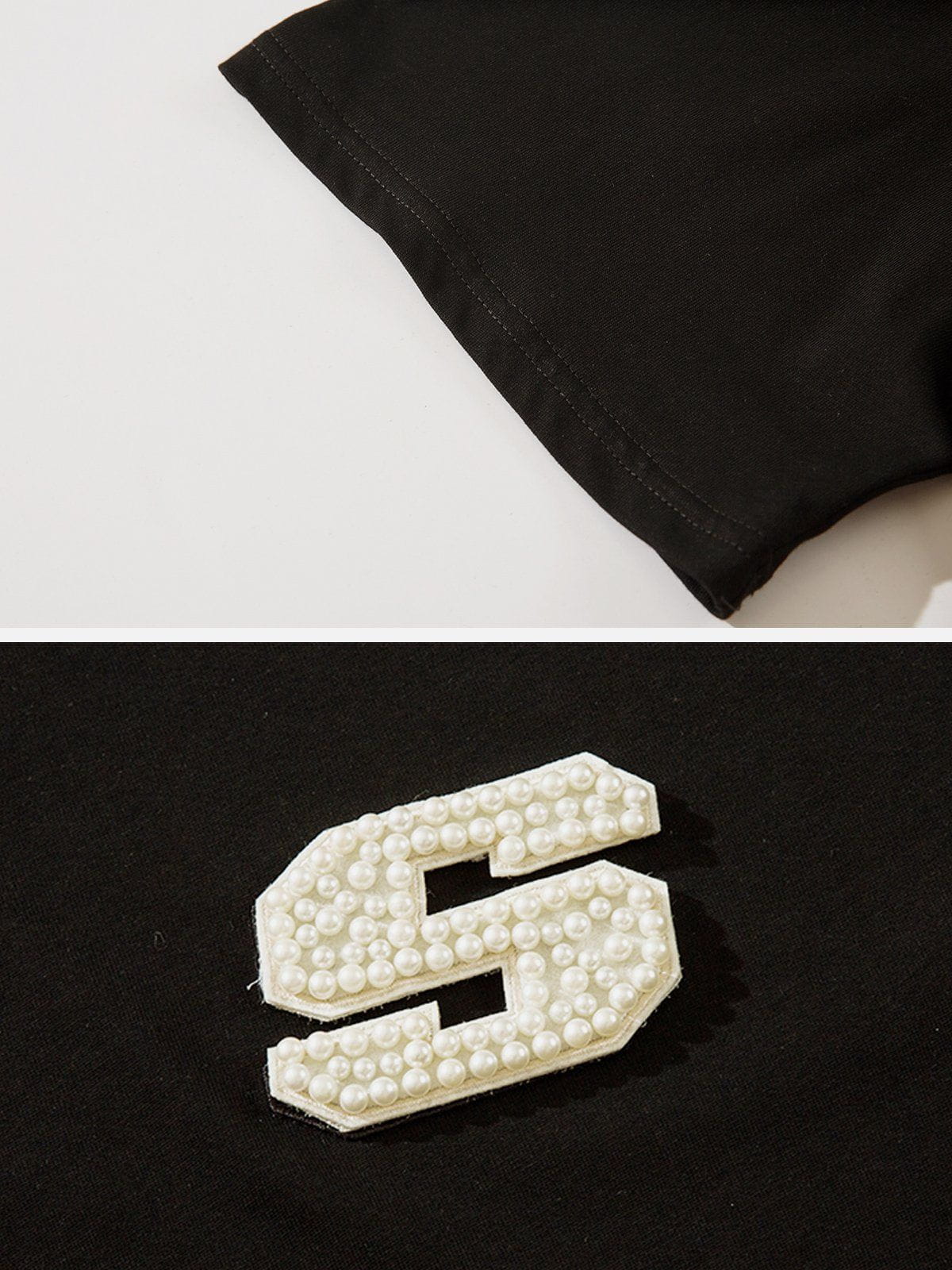 T-Shirt mit flachem, besticktem Klettverschluss und hochwertigen Perlen 
