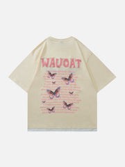 Flocked Letters Butterfly Print Tee