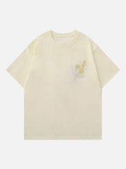 T-Shirt mit beflocktem Kaninchen-Print 
