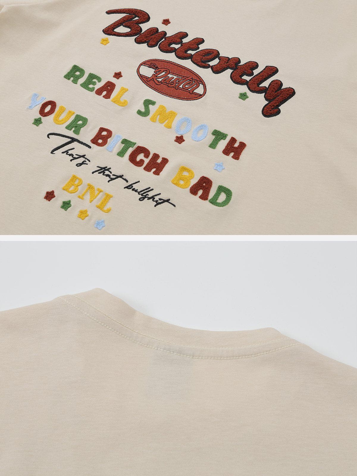 T-Shirt mit beflocktem Handtuch und Buchstabenstickerei 