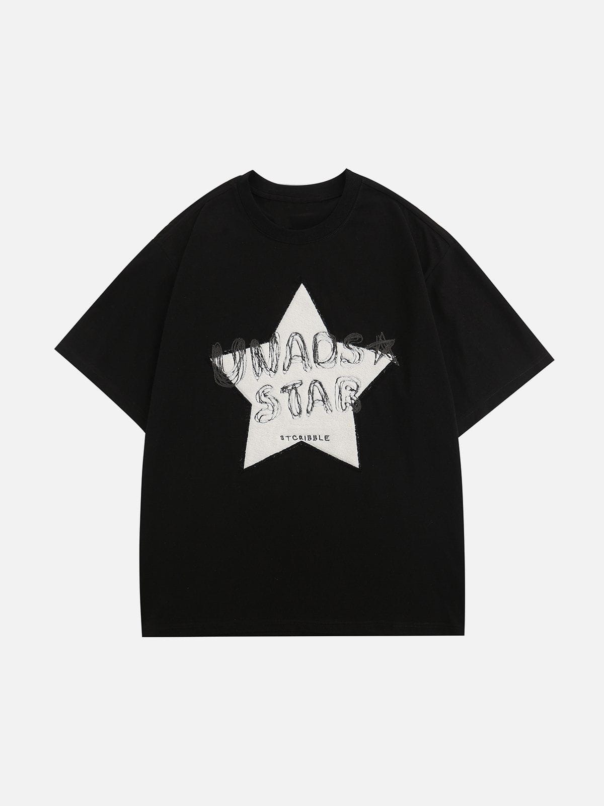 T-Shirt mit beflockter Sternstickerei 