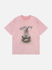 Wildleder-T-Shirt mit floralem Anker-Print 