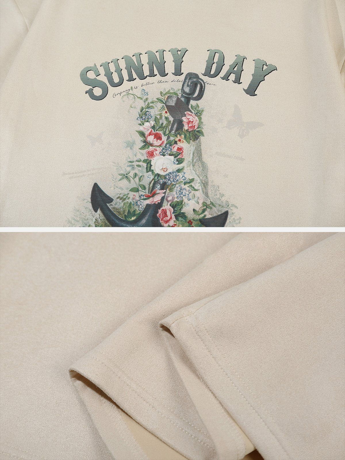 Wildleder-T-Shirt mit floralem Anker-Print 