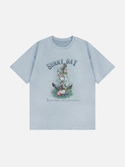 Wildleder-T-Shirt mit floralem Anker-Print 