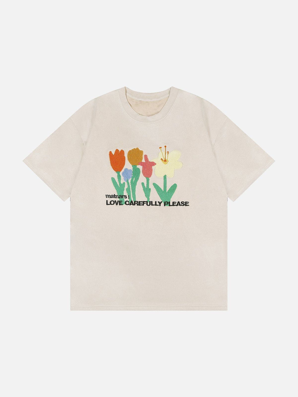 T-shirt en daim brodé à motif floral 