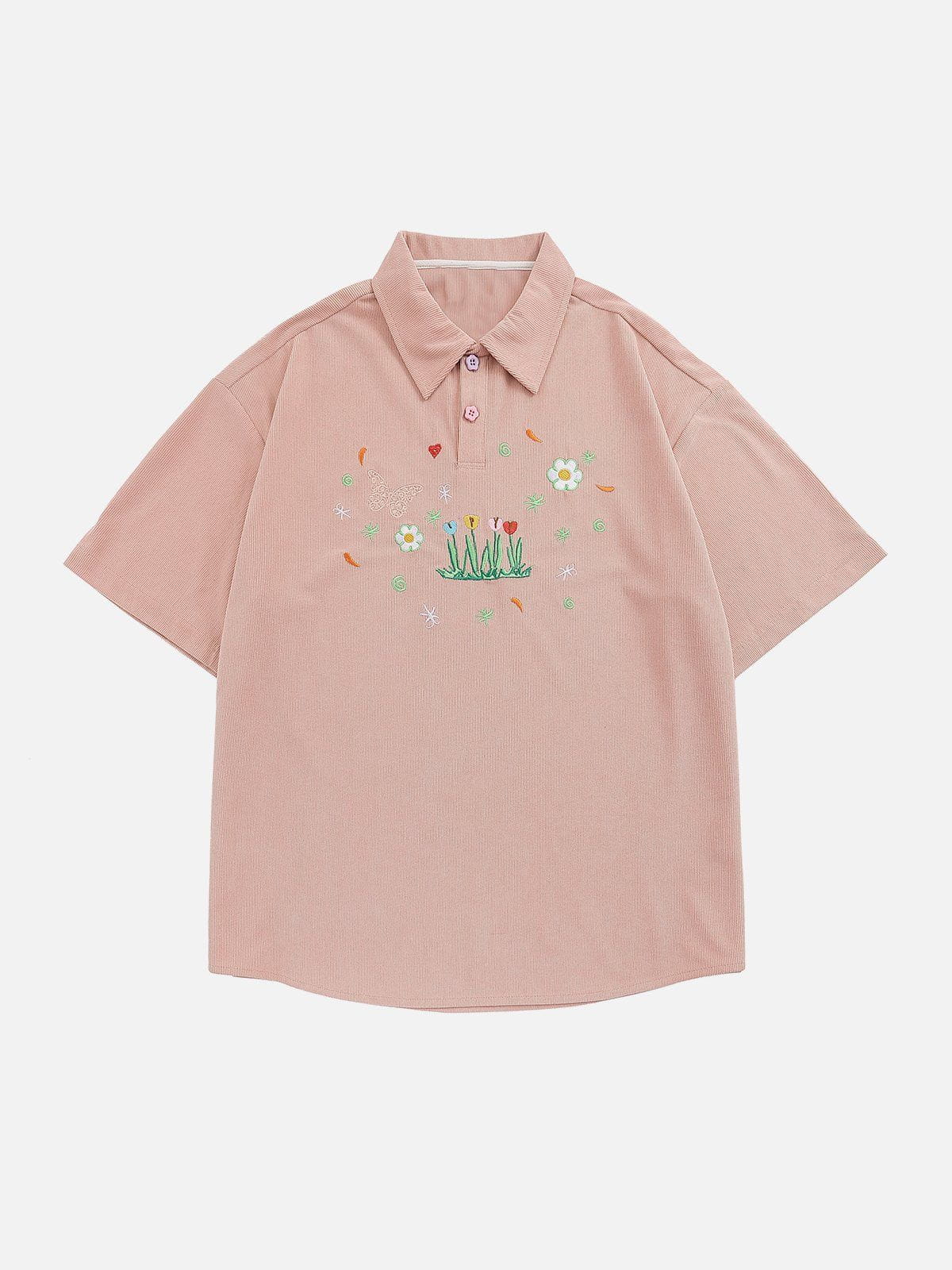 Flower Butterfly Embroidery Polo Tee