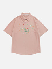 Flower Butterfly Embroidery Polo Tee