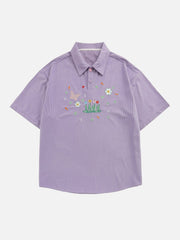 Flower Butterfly Embroidery Polo Tee