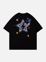 T-Shirt mit Buchstaben- und Stern-Print aus Schaumstoff 
