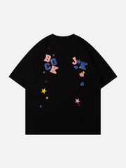 T-Shirt mit Buchstaben- und Stern-Print aus Schaumstoff 