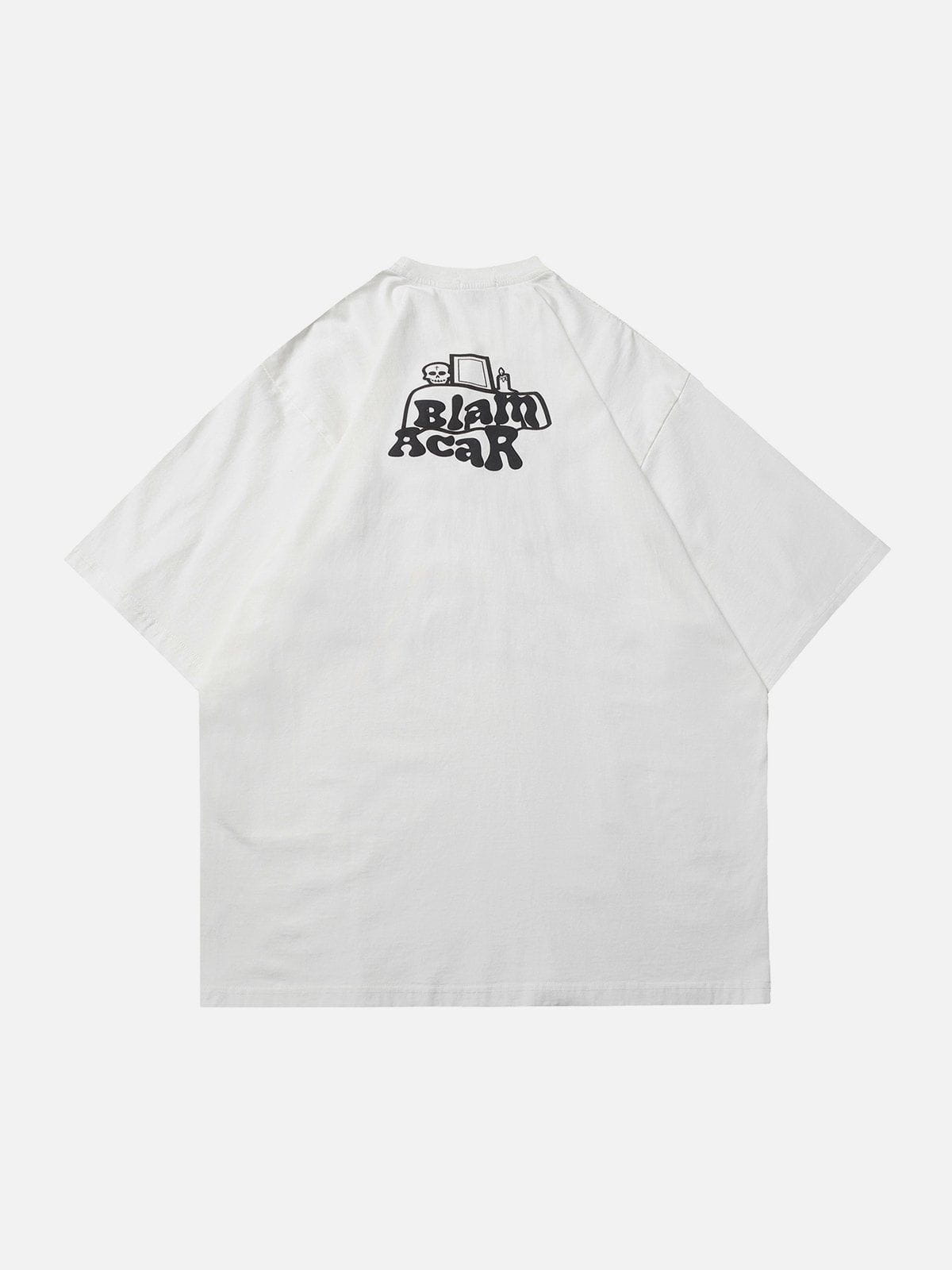 Gewaschenes T-Shirt mit Schaumdruck und Skelettelementen 
