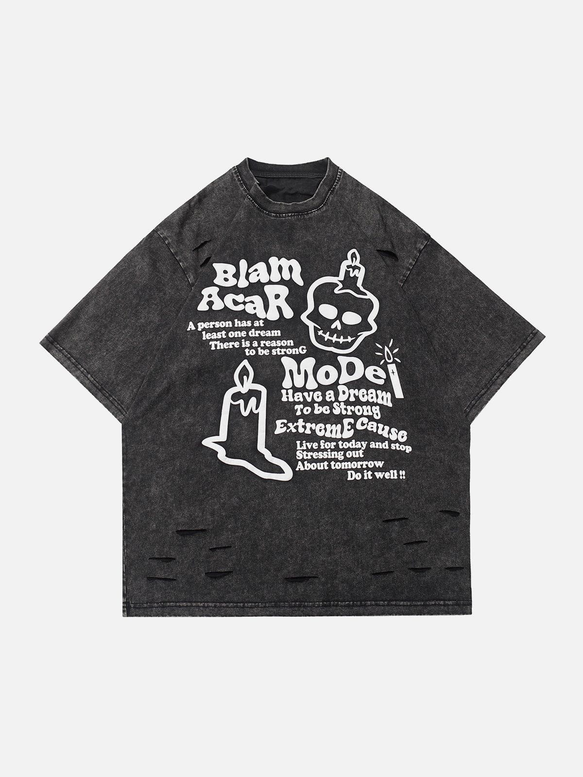 Gewaschenes T-Shirt mit Schaumdruck und Skelettelementen 