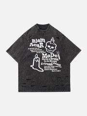Gewaschenes T-Shirt mit Schaumdruck und Skelettelementen 