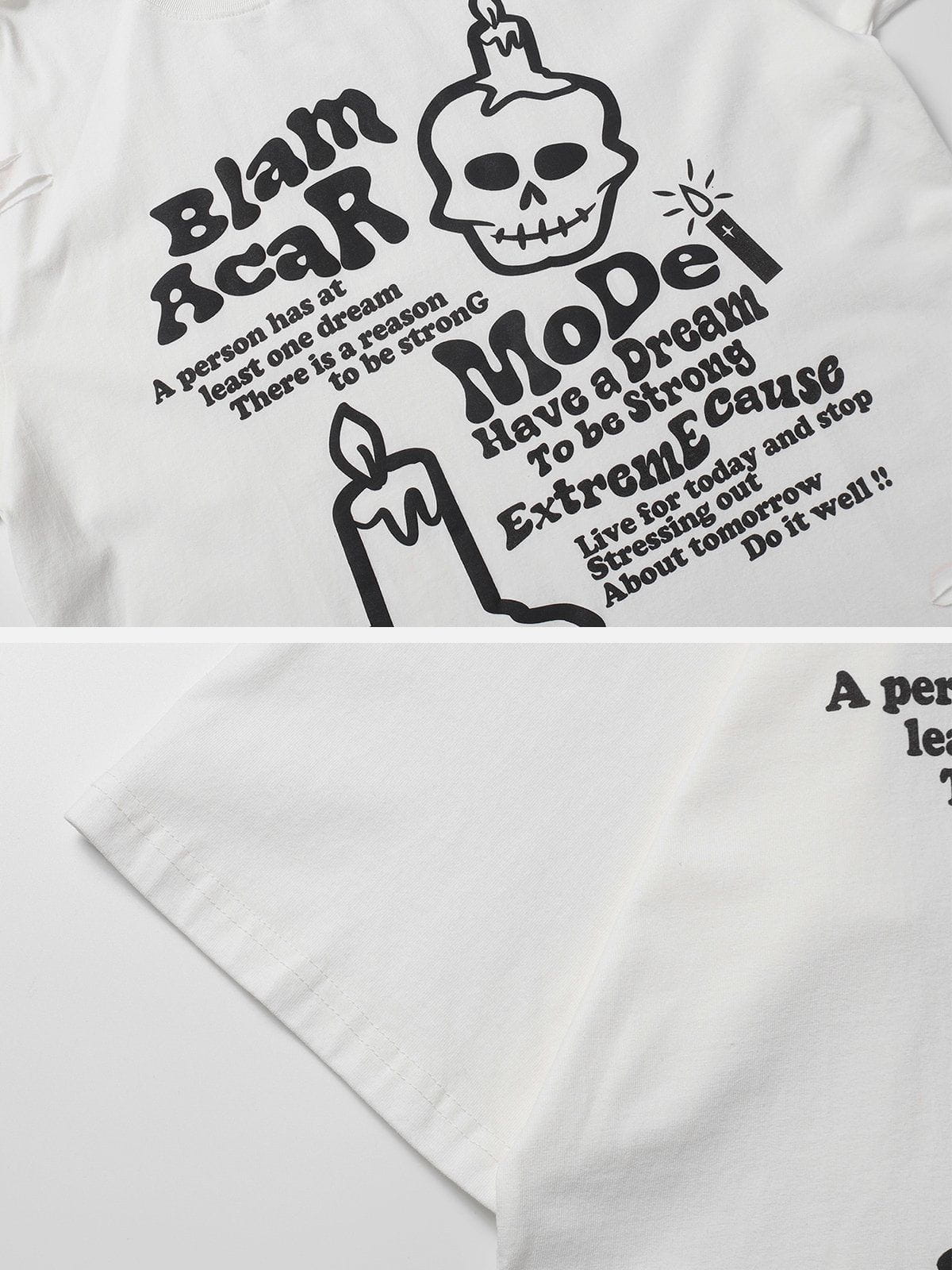 Gewaschenes T-Shirt mit Schaumdruck und Skelettelementen 