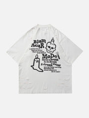 Gewaschenes T-Shirt mit Schaumdruck und Skelettelementen 