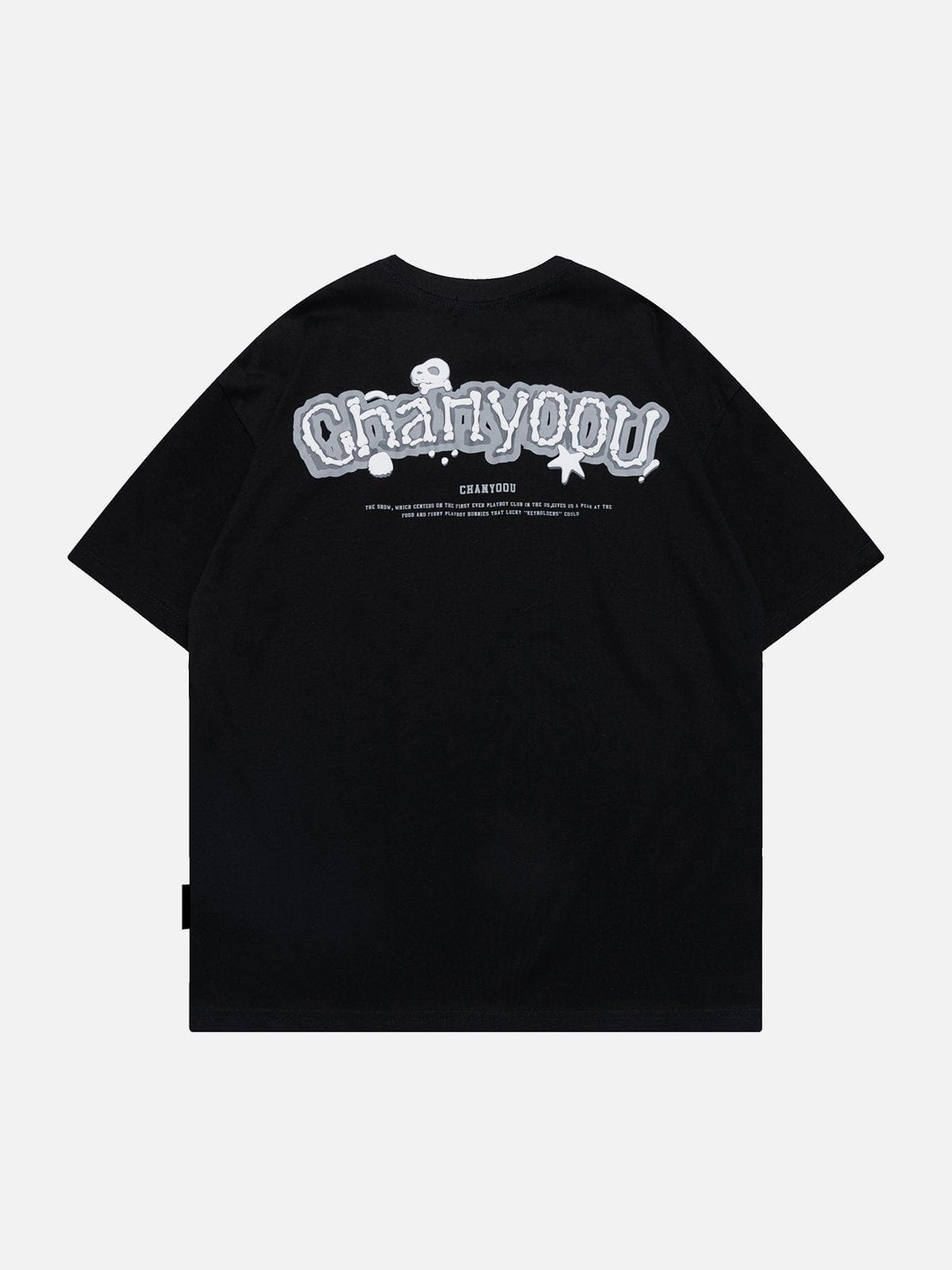 T-Shirt mit Totenkopf- und Buchstaben-Motiv aus Schaumstoff 