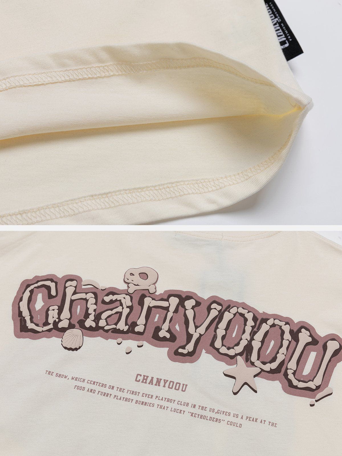T-Shirt mit Totenkopf- und Buchstaben-Motiv aus Schaumstoff 