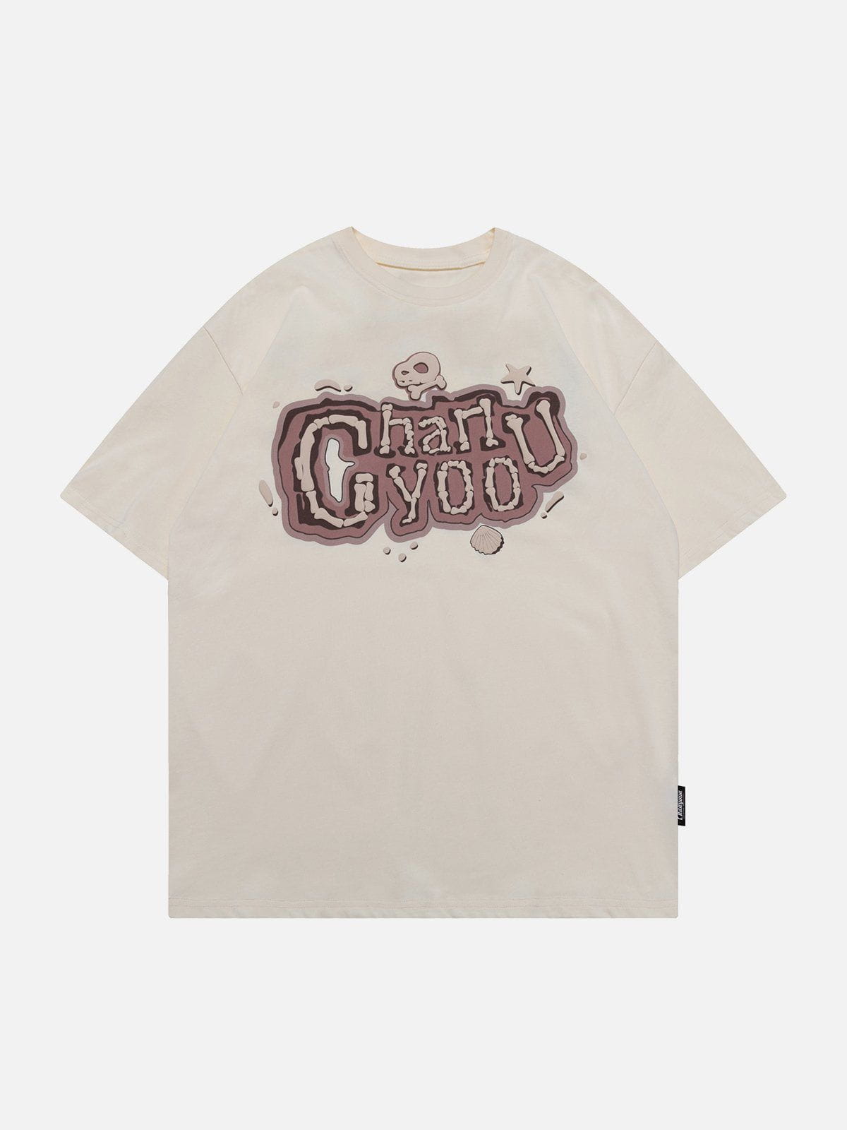 T-Shirt mit Totenkopf- und Buchstaben-Motiv aus Schaumstoff 