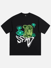 Lustiges T-Shirt mit Totenkopf-Graffiti-Buchstaben-Print 
