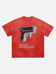 Lustiges, lockeres T-Shirt mit dreidimensionalem Pistolendruck 