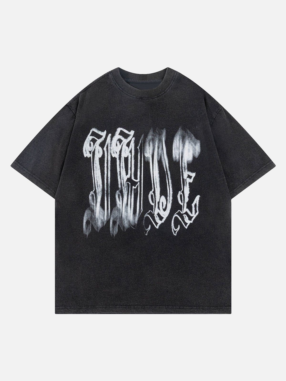 T-Shirt mit verwaschenem Fuzzy-Schriftdruck 