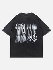 T-Shirt mit verwaschenem Fuzzy-Schriftdruck 