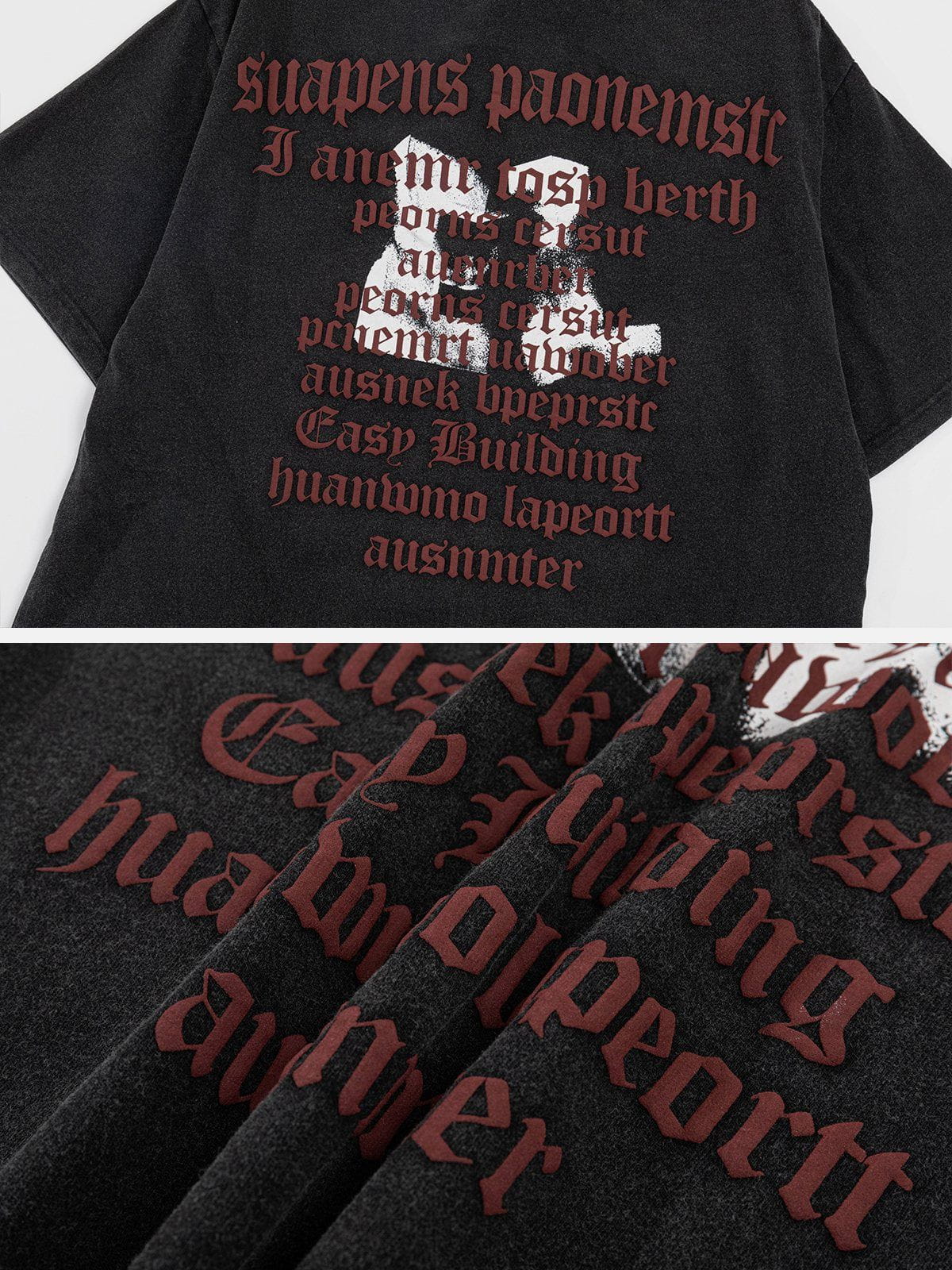 T-Shirt mit flauschigem Muster und Kontrastdruck 