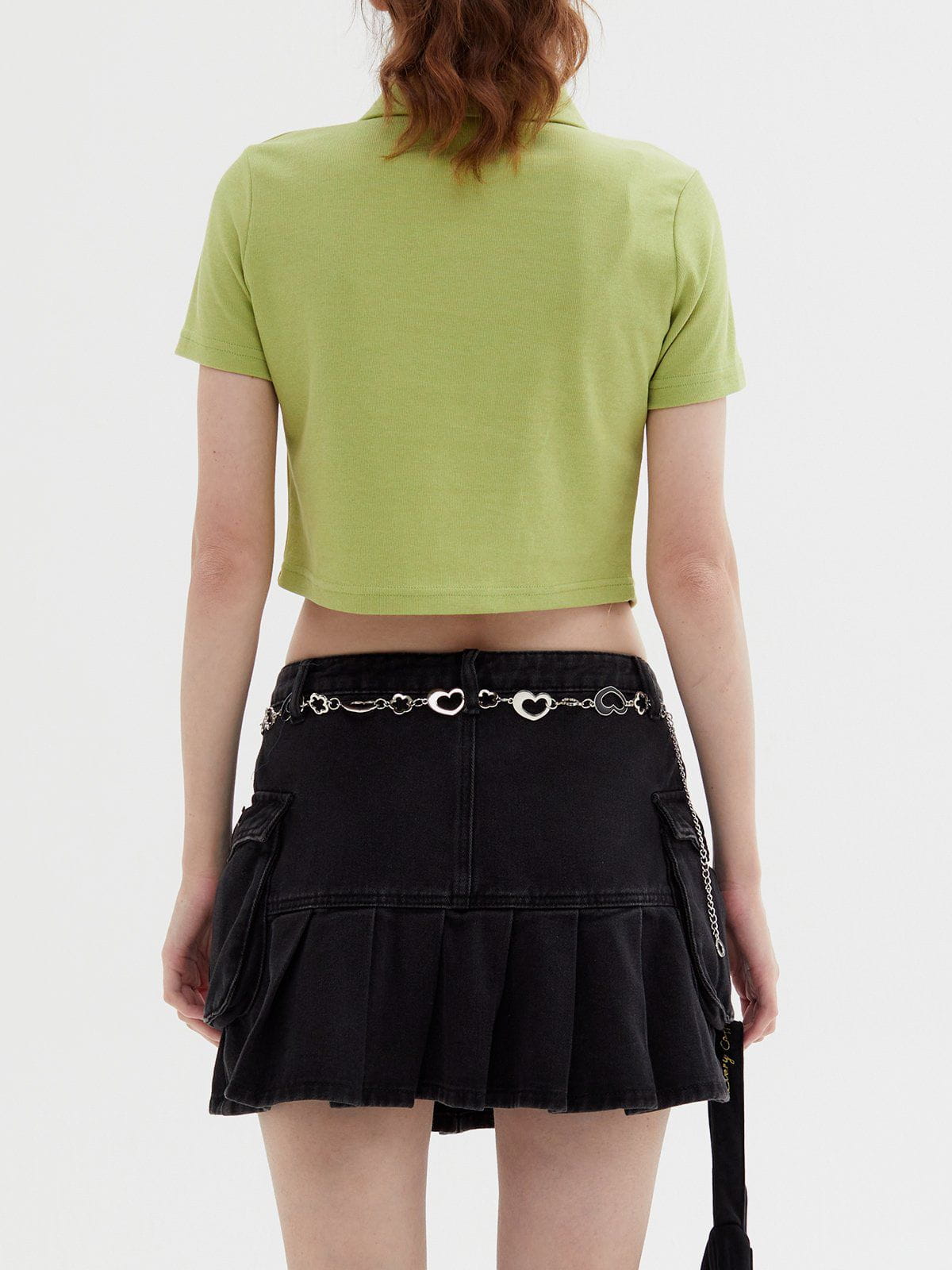 Geometrisches Crop-T-Shirt mit Reißverschluss 