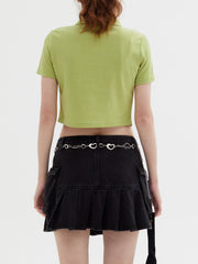Geometrisches Crop-T-Shirt mit Reißverschluss 