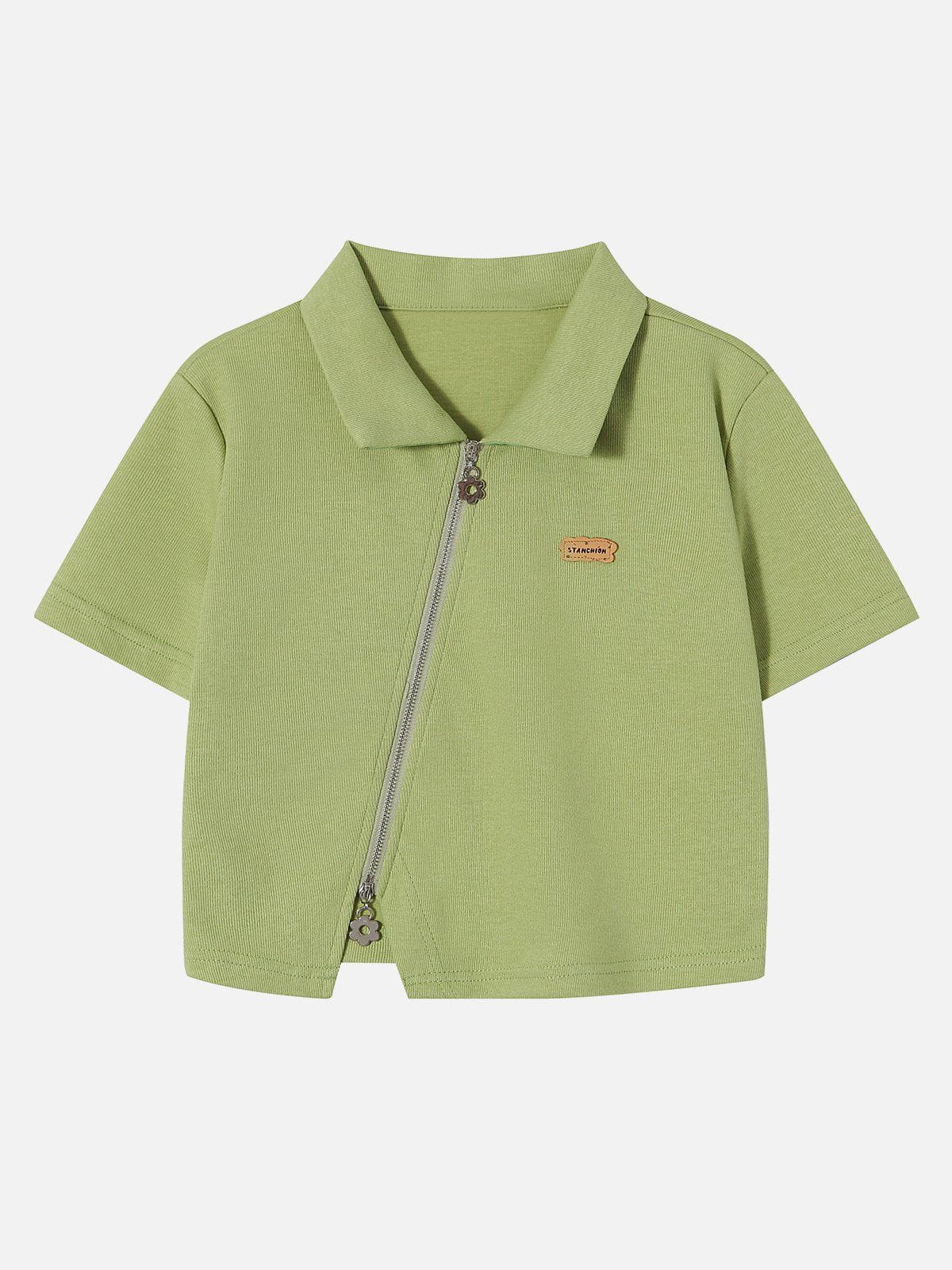 Geometrisches Crop-T-Shirt mit Reißverschluss 