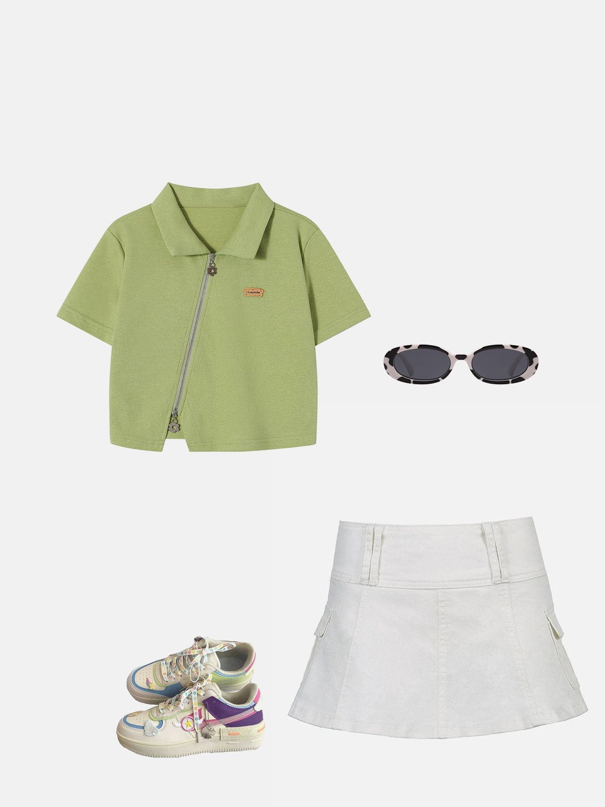 Geometrisches Crop-T-Shirt mit Reißverschluss 