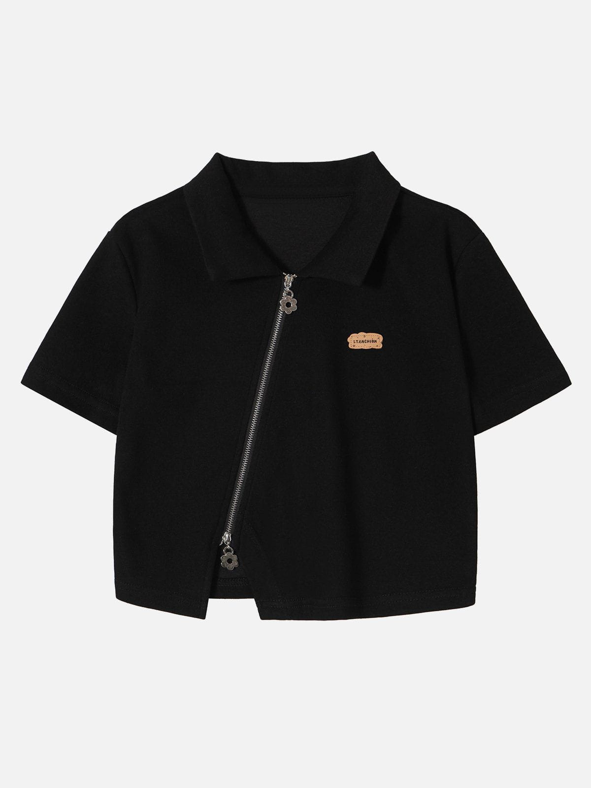 Geometrisches Crop-T-Shirt mit Reißverschluss 