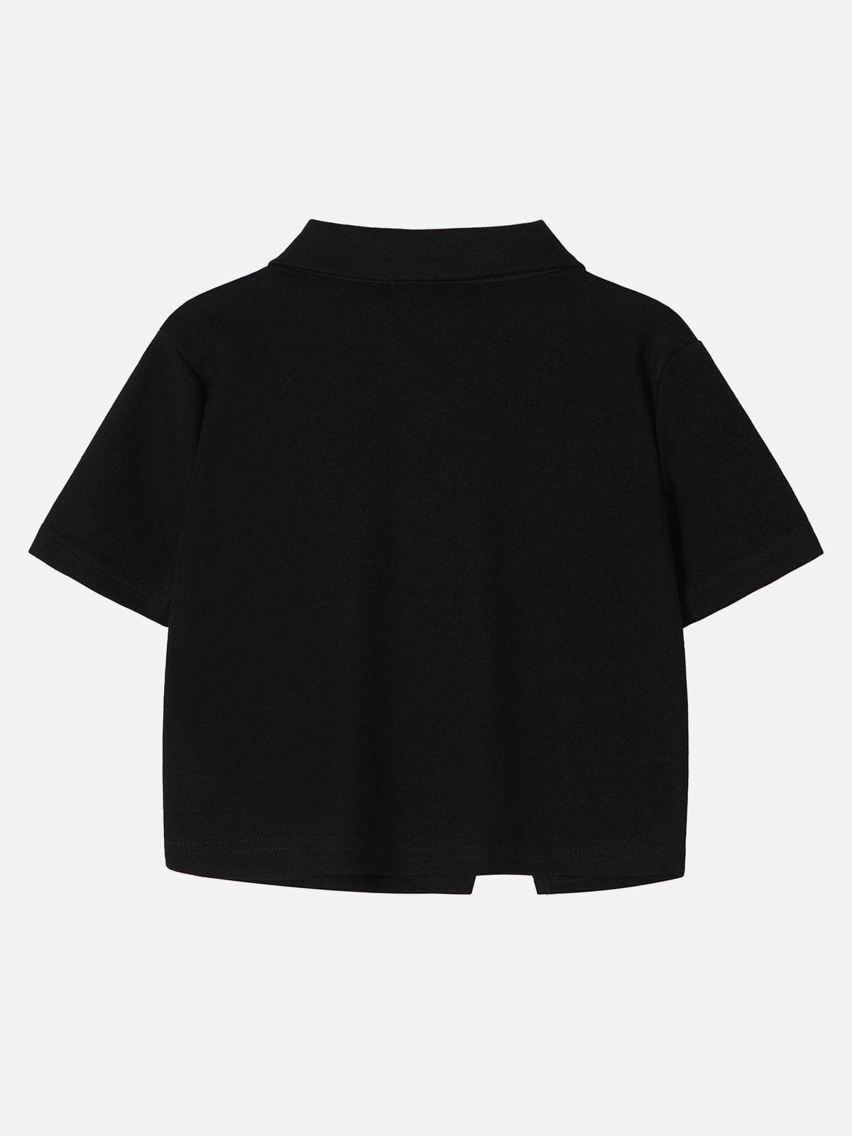 Geometrisches Crop-T-Shirt mit Reißverschluss 