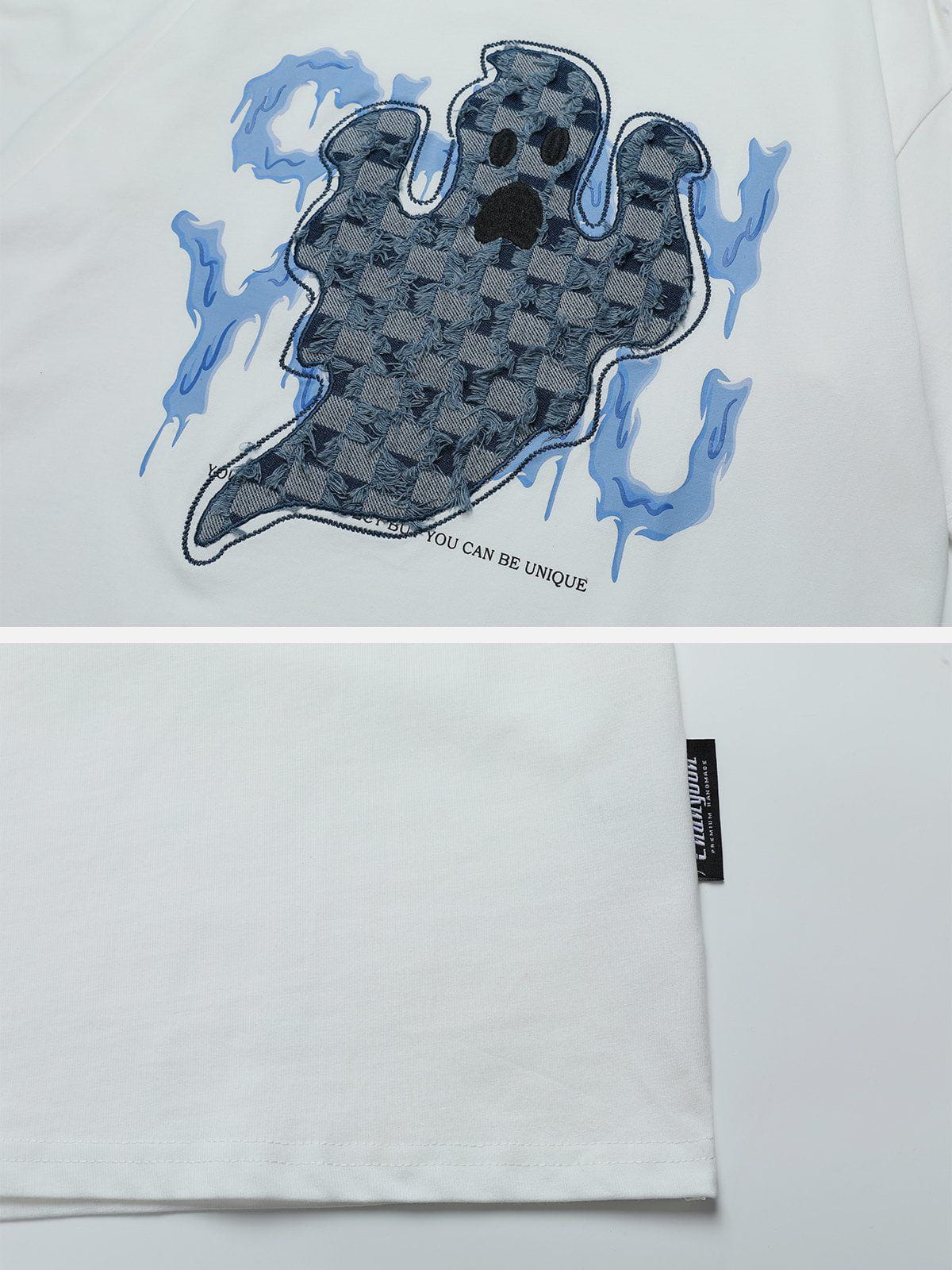 Jeans-T-Shirt mit Geister-Applikation 