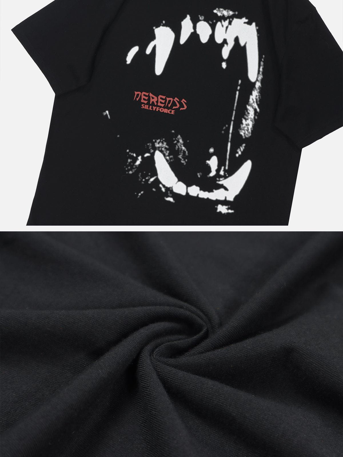 T-Shirt mit Gothic-Dämonenzähne-Print 