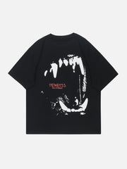 T-Shirt mit Gothic-Dämonenzähne-Print 