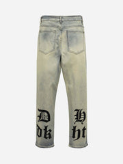 Gothic Letter Print Jeans