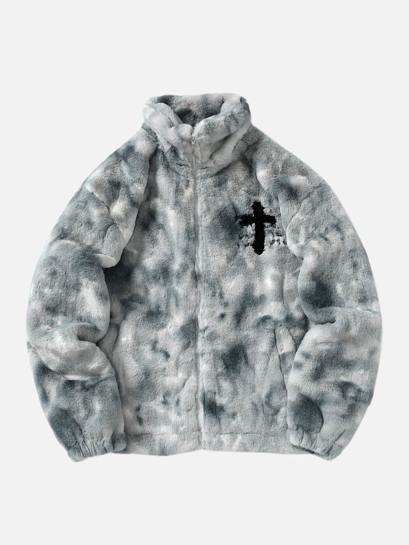 Gradient Plush Cross Embroidered Lambswool Jacket - 1558