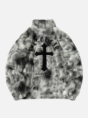 Gradient Plush Cross Embroidered Lambswool Jacket - 1558
