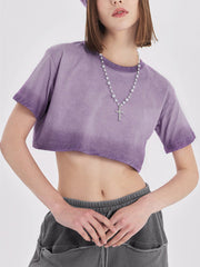 Kurzes T-Shirt mit Farbverlauf und Used-Look 