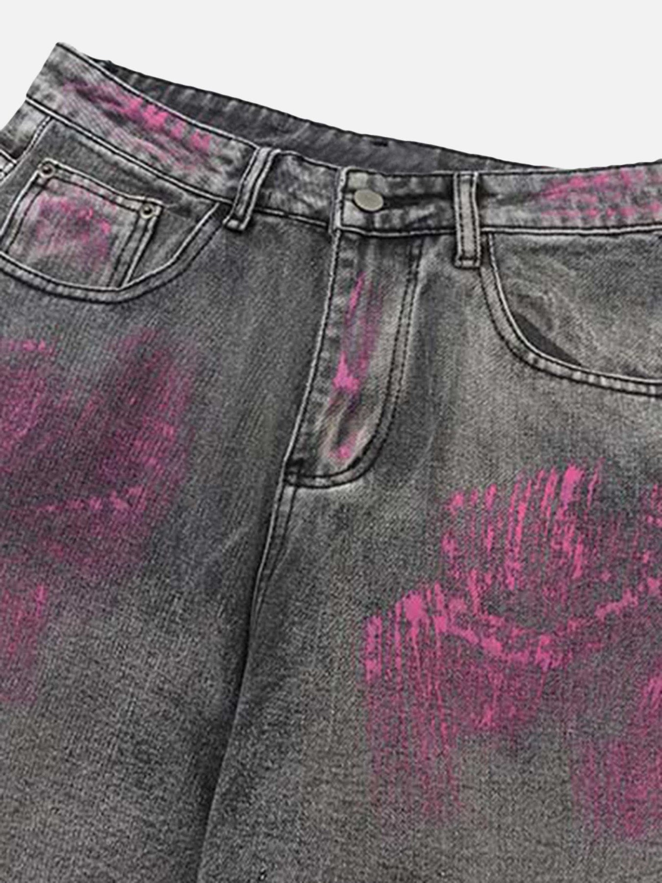 Graffiti Airbrushed Washed And Distressed Jeans - 1886