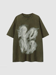 T-Shirt mit Graffiti-Ölgemälde und Buchstaben-Print 
