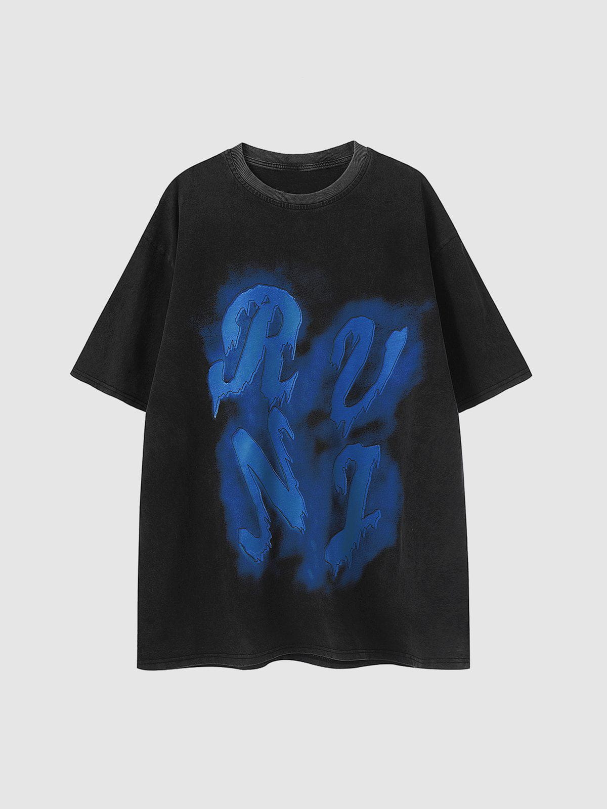T-Shirt mit Graffiti-Ölgemälde und Buchstaben-Print 