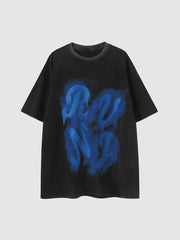 T-Shirt mit Graffiti-Ölgemälde und Buchstaben-Print 