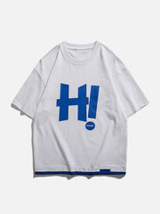 Patchwork-T-Shirt mit H-Buchstaben-Print 
