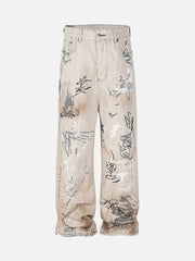 Hand-painted Graffiti Baggy Jeans - 1885