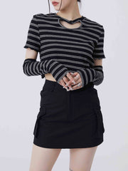 Heart Cut Stripe Crop Tee