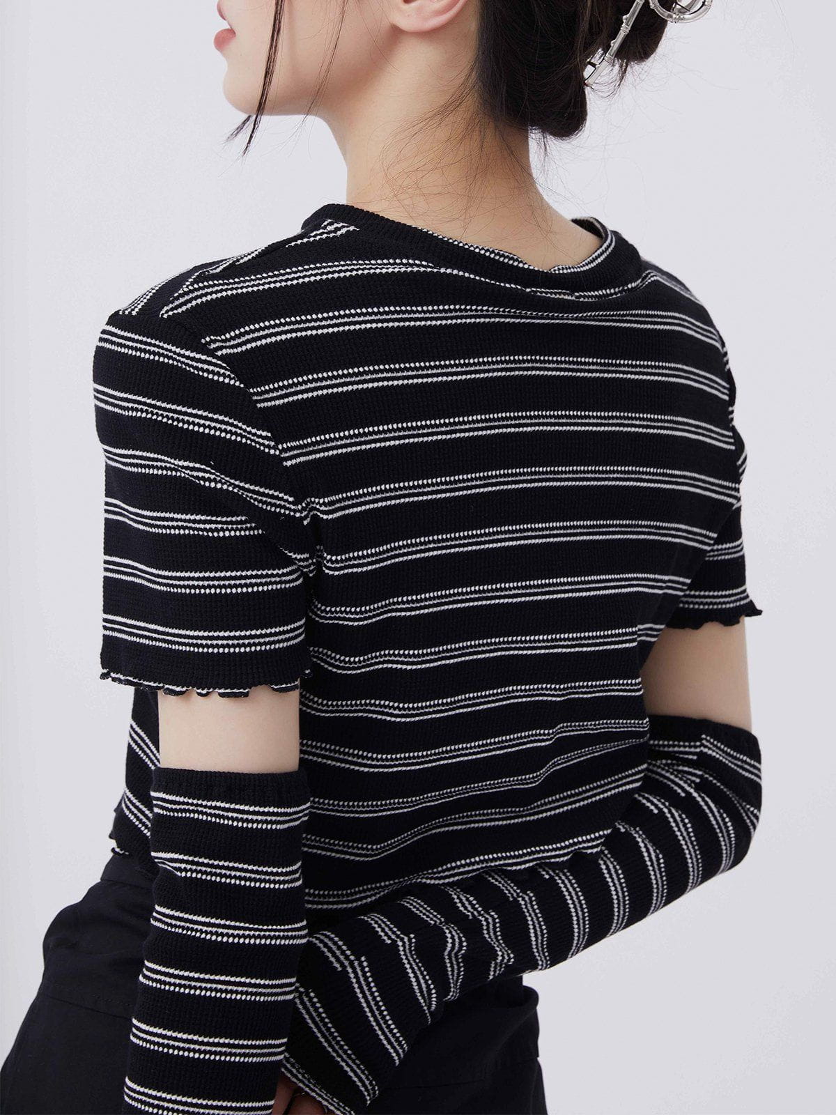 Heart Cut Stripe Crop Tee