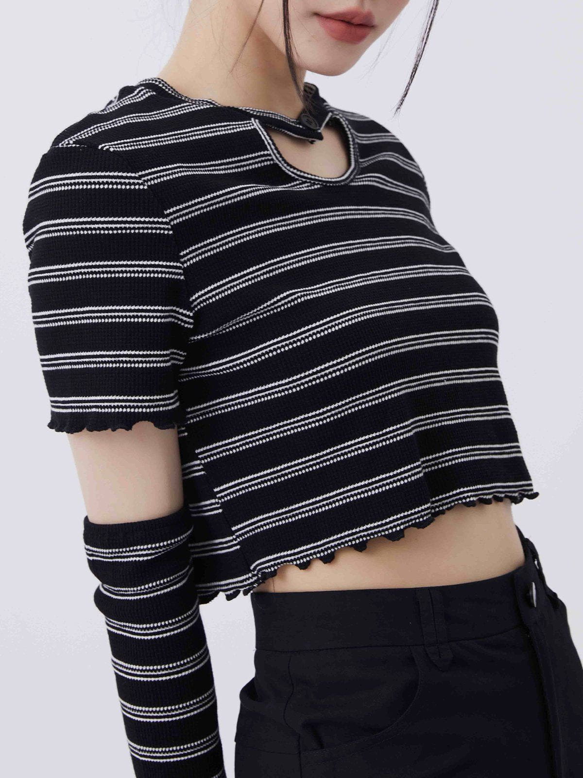 Heart Cut Stripe Crop Tee